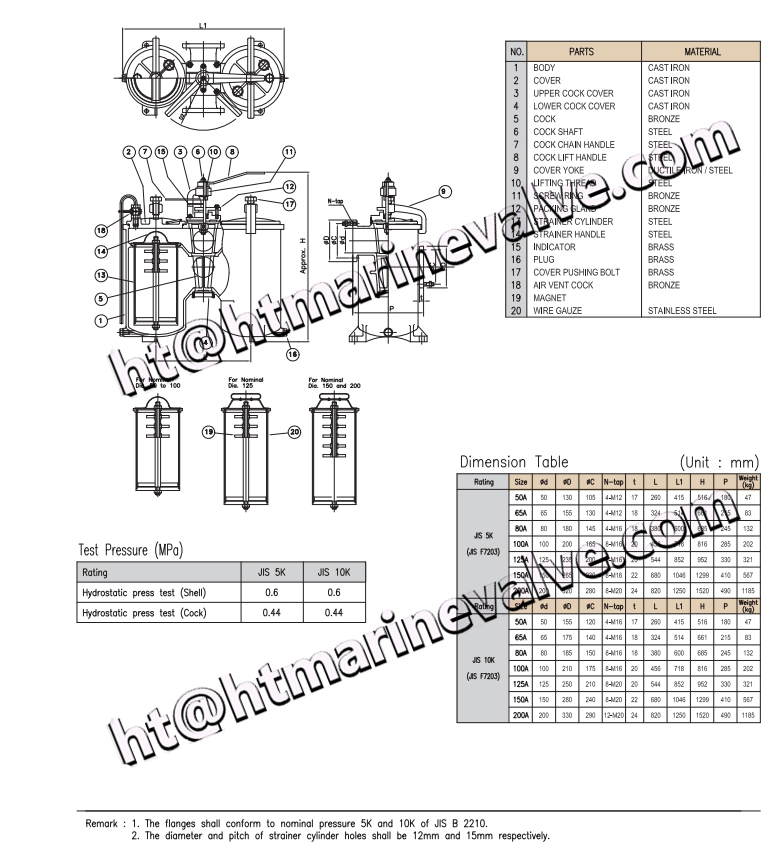 JIS F7208 Cast Iron & Cast Steel Duplex Oil Strainer