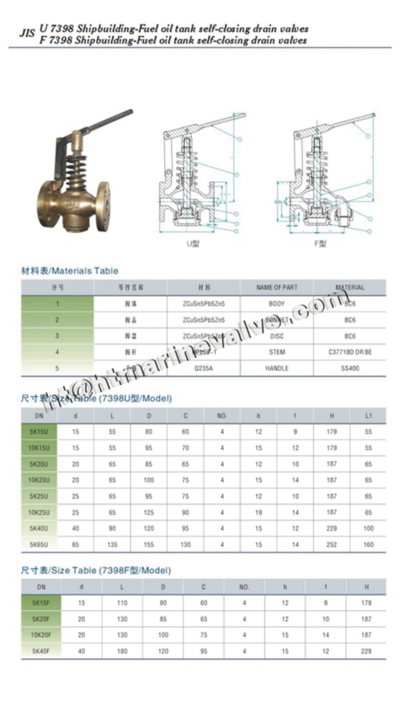 JIS F7398 Shipbuilding-fuel Oil Tank Self-closing Drain Valves F Typ